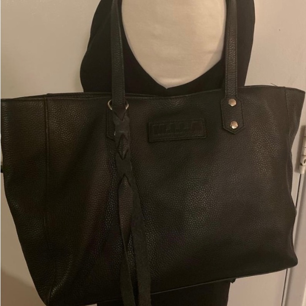 Black leather Tote Bag with Double Handles